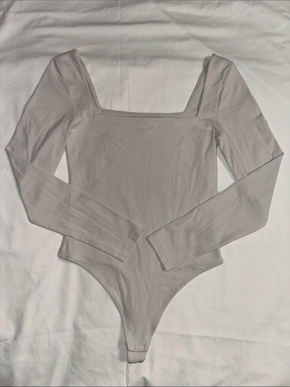 Babaton Light beige Long Sleeve Square Neck Bodysuit thong - M